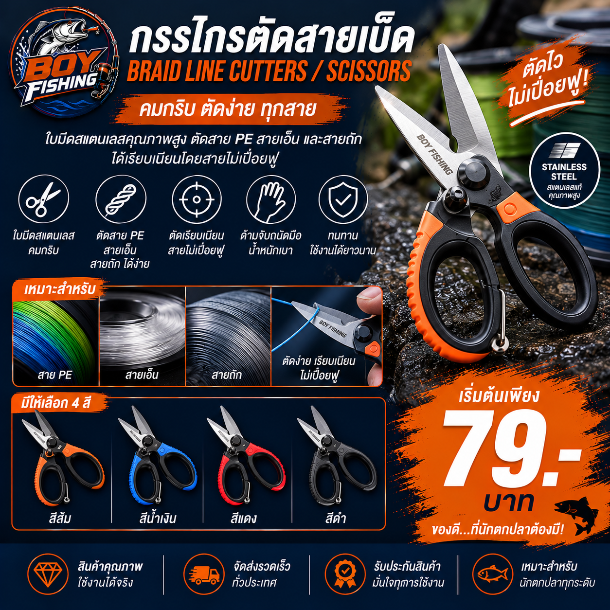 กรรไกรตัดสายเบ็ด (Braid Line Cutters / Scissors)